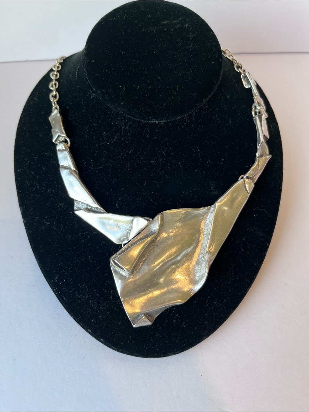 Brutalist Silver Tone Asymmetrical Necklace